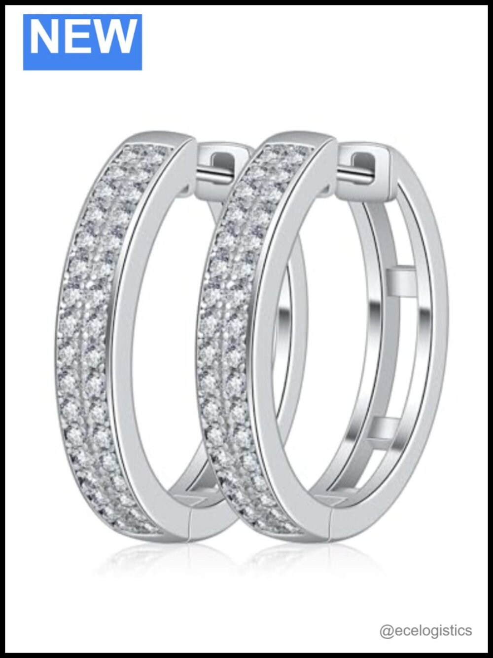 Moissanite Hoop Earrings 925 Sterling Silver 18K White Gold Plated Huggie Loops